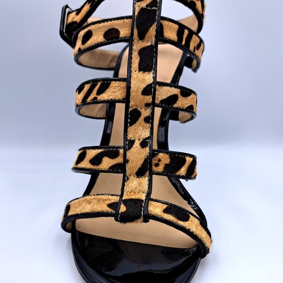 CHARLES DAVID Ina Slingback HEELS Size 7.5 LEATHER leopard pattern LOGO STUNNING - Picture 2 of 14